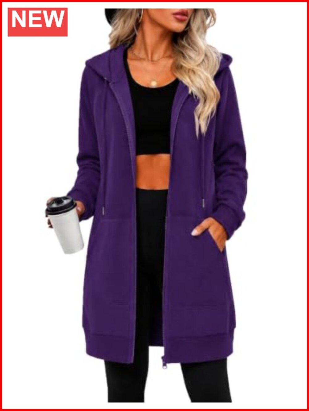 Women's Oversized Fleece Zip Up Hoodie Long Tunic Sweatshirt